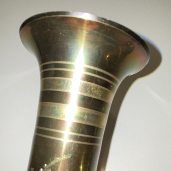 2 Brass Flower Bud Vases Etched Floral and Elephant on Reverse Matching - Picture 8 of 10